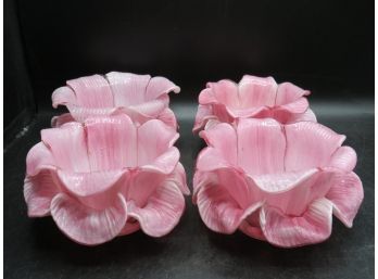Fratelli Toso Murano Vintage Pink White Mottled Double Flower Petals Italian Art Glass Bowl - Set Of 4