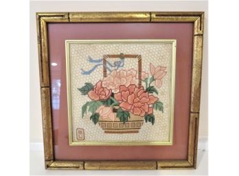 Counted Cross Stitch Floral Basket Framed