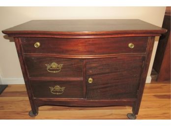 Antique Mahogany Cabinet/Buffet, 3 Drawers, 1 Door With Caster Wheels Bras Drawer Pulls