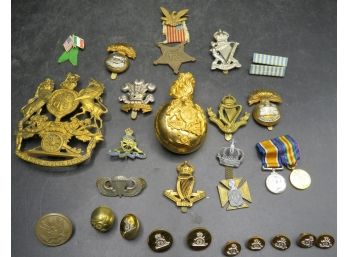 Military Pins, Medals & Buttons - Assorted Lot Of 25