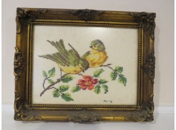 Counted Cross Stitch Birds Vintage Gold Ornate Frame