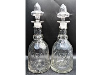 Glass Decanters With Toppers - Set Of 2