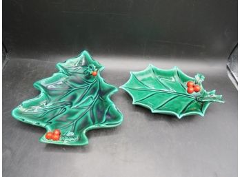 Ceramic Holly-shaped Dish & Plate - Lot Of 2