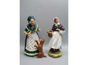 Royal Doulton Country Lass & Old Mother Hubbard Bone China Figurines - Set Of 2