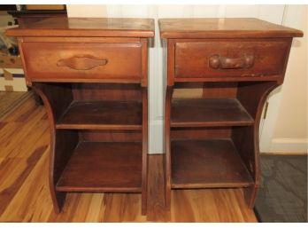 Antique Cushman Style Colonial Nightstands With 1 Drawer & Lower Shelves/vintage - Set Of 2