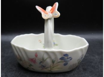 Porcelain Basket Vanity Trinket Dish Floral 3D Butterfly Japan Small Petite