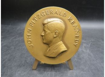 Medallic Art Co. New York Bronze John F. Kennedy Medal With Stand In Original Box - January 20, 1961