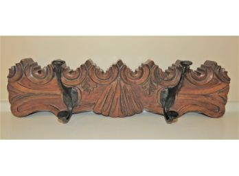 Unique Carved Wood Wall Coat/hat Rack With 2 Hooks