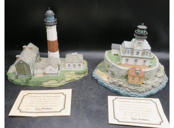 Harbour Lights: Rose Island & Montauk  Lighthouse Figurines - Lot Of 2 In Original Boxes & Cert. Of Auth.