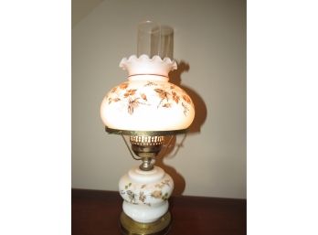 Floral Blass/glass Hurricane Lamp
