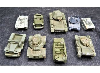 Vintage Miniature Metal Military Tank & Vehicle Models - Lot Of 9