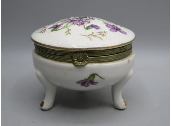 Kalk German Porcelain Trinket Jewelry Box Purple Violets Gold Accents