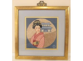 Geisha Asian Woman Needlepoint/cross Stitch Framed