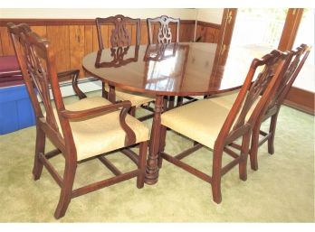 Heritage Wood Dining Table With 5 Chairs, 2 Leaves & Padding