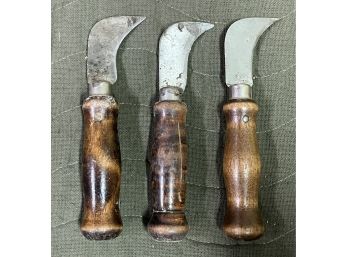 Vintage Wood Handle Tucking Hook Knives - 3 Total