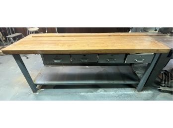 Metal Wood-top Work Bench With 4 Drawers And Attached Power Strip
