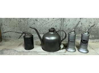 Vintage Metal Pump Oiler Cans - 4 Total