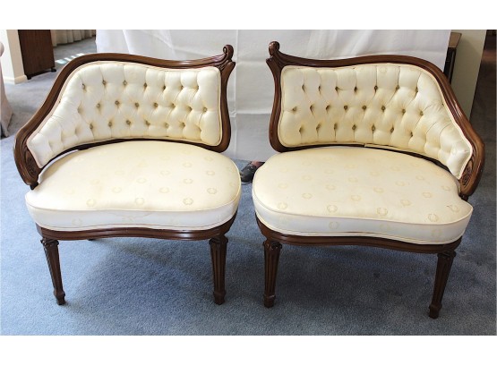 Pair Of Vintage French Hollywood Regency Art Deco Sculpted Frame Lounge Chairs (038)