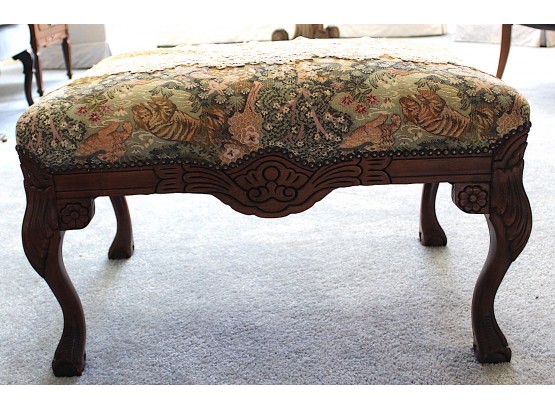Vintage Carved Upholstered  Foot Stool Ottoman Bench  (020)