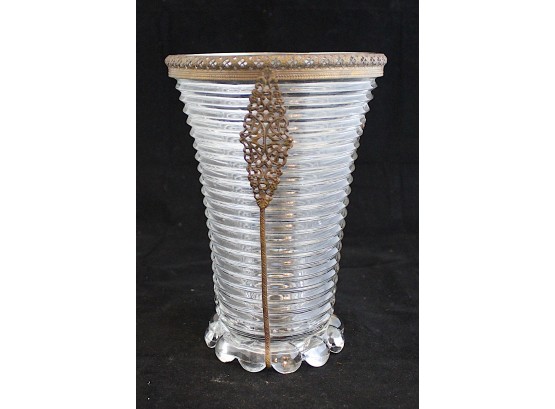 Rare Deco Crystal Vase W/Ormolu Trim  (159)