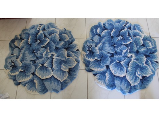 Pair Of Blue Floral Round Area Rugs 30' Round (190)