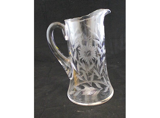 Lovely Etched Frosted Glass Pitcher (127)