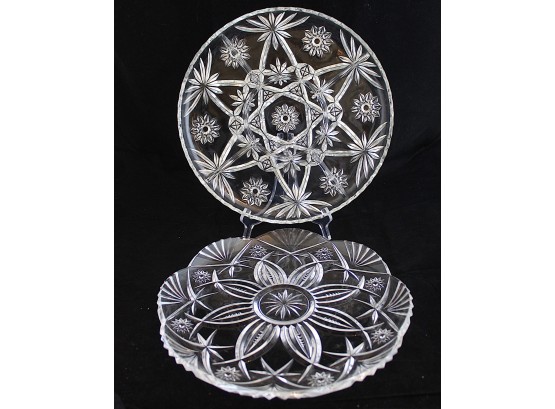 Two Round Crystal Serving Trays (163)