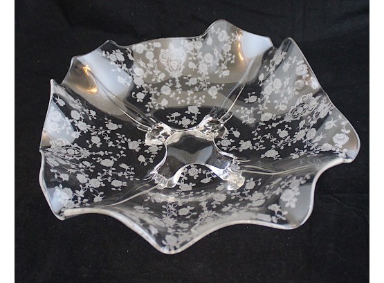 Vintage Footed Crystal Frosted Design Dish  (151)