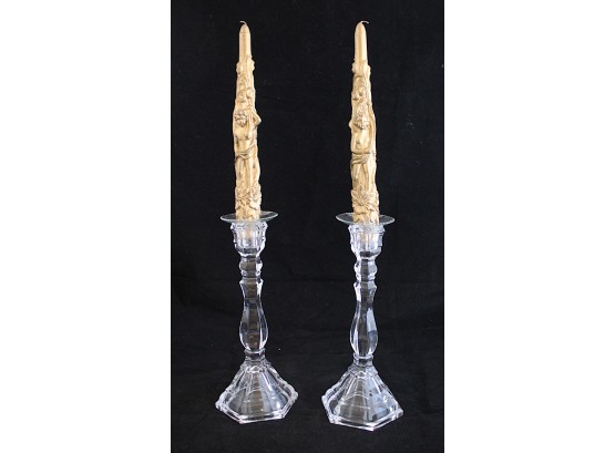 Set Of Candlestick Holders With Gold Tone Cherub Candles (031)