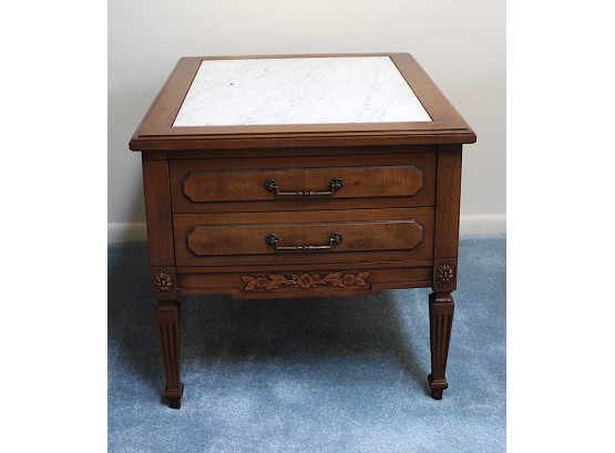 Pair Of Marble Top 2 Draw End Tables (040)