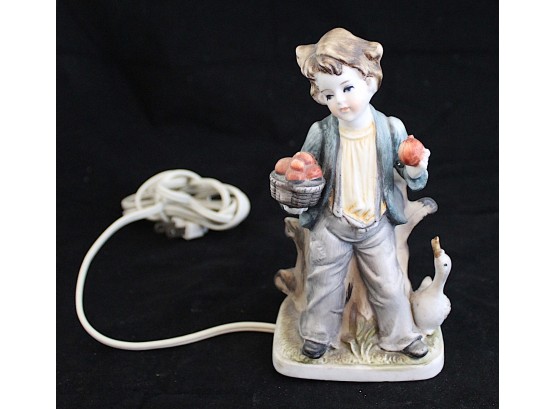 Vintage Ceramic Boy With Apples Lamp Figurine (120)