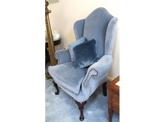 Tufted Velvet Wing Chair With Mahogany Legs (024)