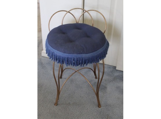 Blue Cushion Fringed Vanity Chair