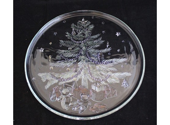 Round Glass Christmas Tree Platter (165)