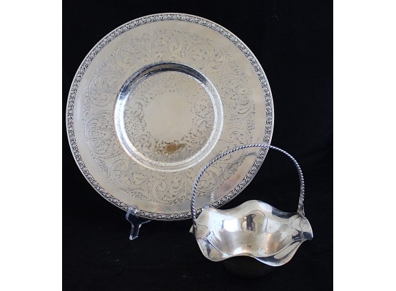 Silver Plate Serving Platter And Candy Dish (149)