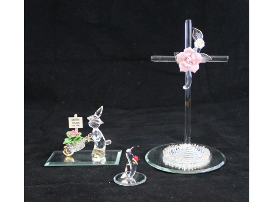 Baron Blown Glass 3 Figurines, Cross, Rabbit, & Whale (068)