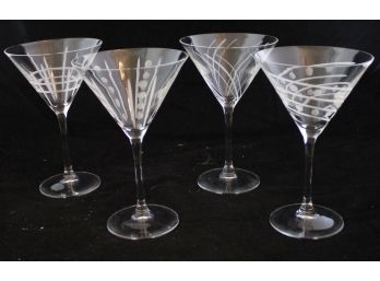 Retro Crystal Etched Martini Glasses, Set Of 4 (010)