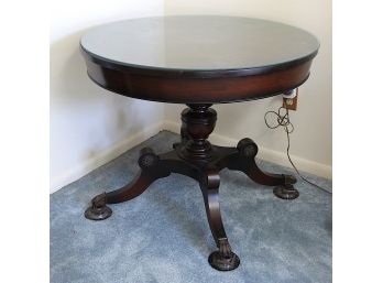 Leonardo Furniture Co.  Mahogany Drum Table With Glass Top & Veneer Footing (004)