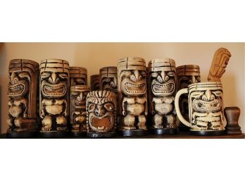 Tiki Cups (10) Tiki Mug (1) Tiki Salt Shaker (1) Tiki Ashtray (1), (G138)