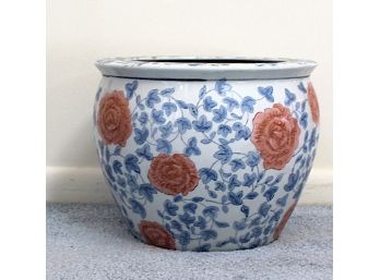 Large Ceramic Planter With Painted Roses (122)