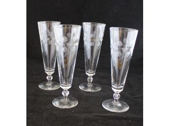 Cherry Blossom Frosted Champaign Glasses, Set Of 4 (013)