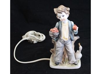 Vintage Ceramic Boy With Apples Lamp Figurine (120)