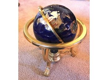 Blue Ocean Gold ZINC ALLOY Table Stand Gem MOP Gemstone World MAP Globe 12' (G149)