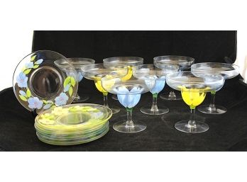 Adorable Painted Margarita Glass & Dish Set (G16)