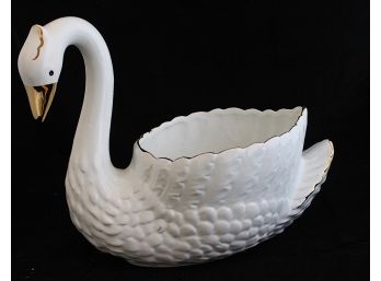 Gold Trim Swan Ceramic Planter - Italy  (006)