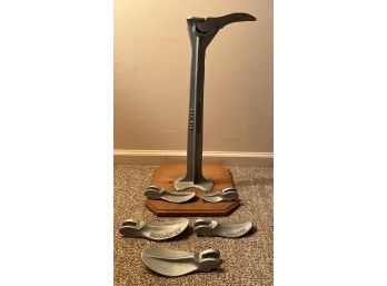 Vintage Big Boy Cast Iron Shoe Cobbler Stand With Assorted Molds - 7 Pieces Total