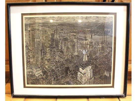 Vintage Signed S. Finkenberg New York Manhattan Skyline Empire  -  (B049)
