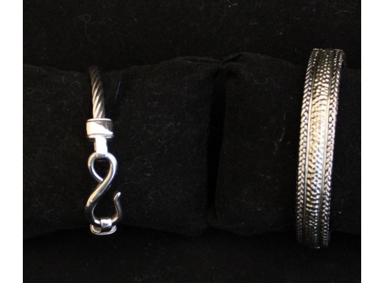 Pair Of Faux Silver Bangle Bracelets (B056)