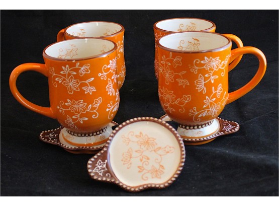Four Temptations Orange Mugs By Tara With 3 Ceramic Coasters (123)