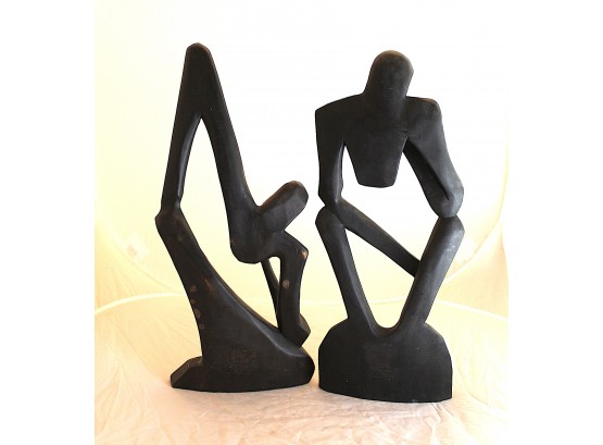 Pair Of Black Figurines Handcrafted In Ghana (157)
